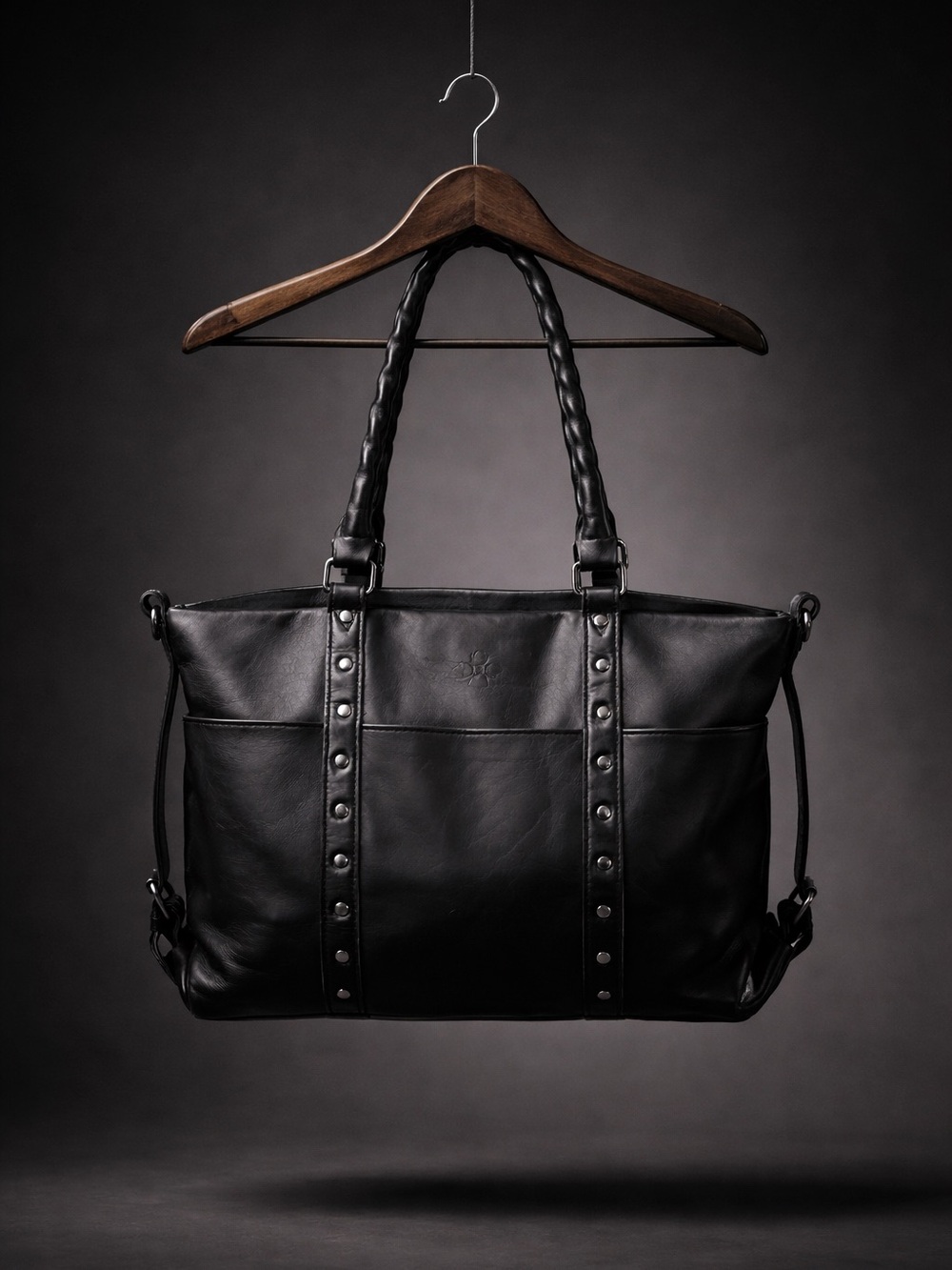 Patricia Nash Carducci Black Leather Pocket Tote Bag